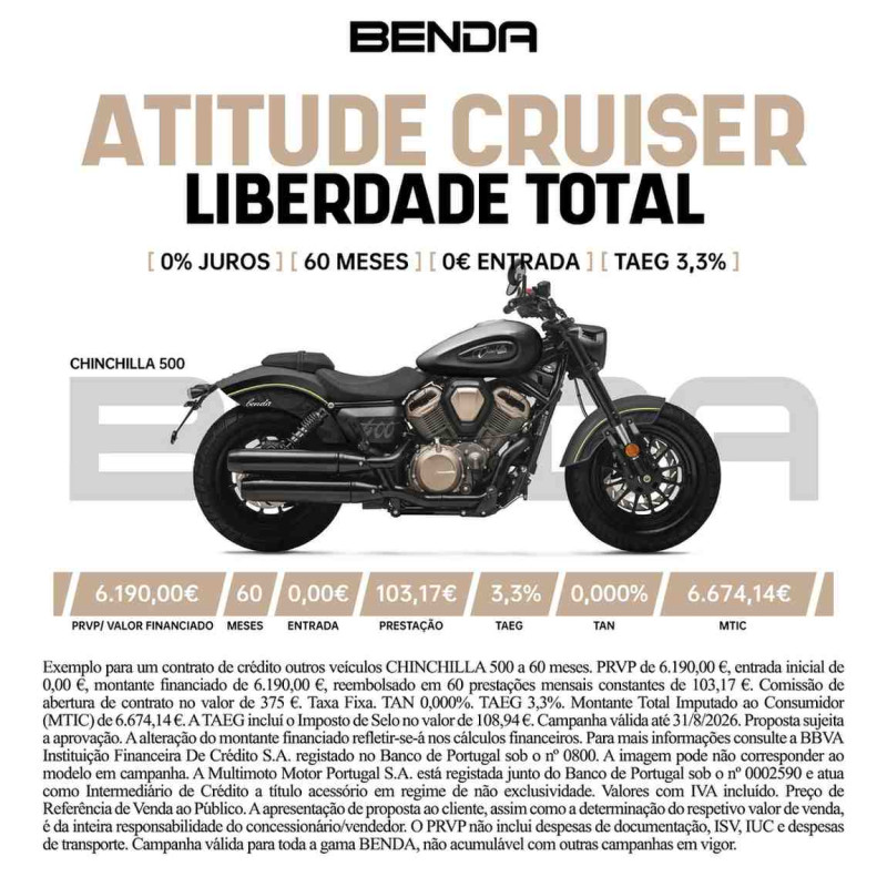 BENDA CHINCHILLA 500 (FINANCIAMENTO 0% JUROS)